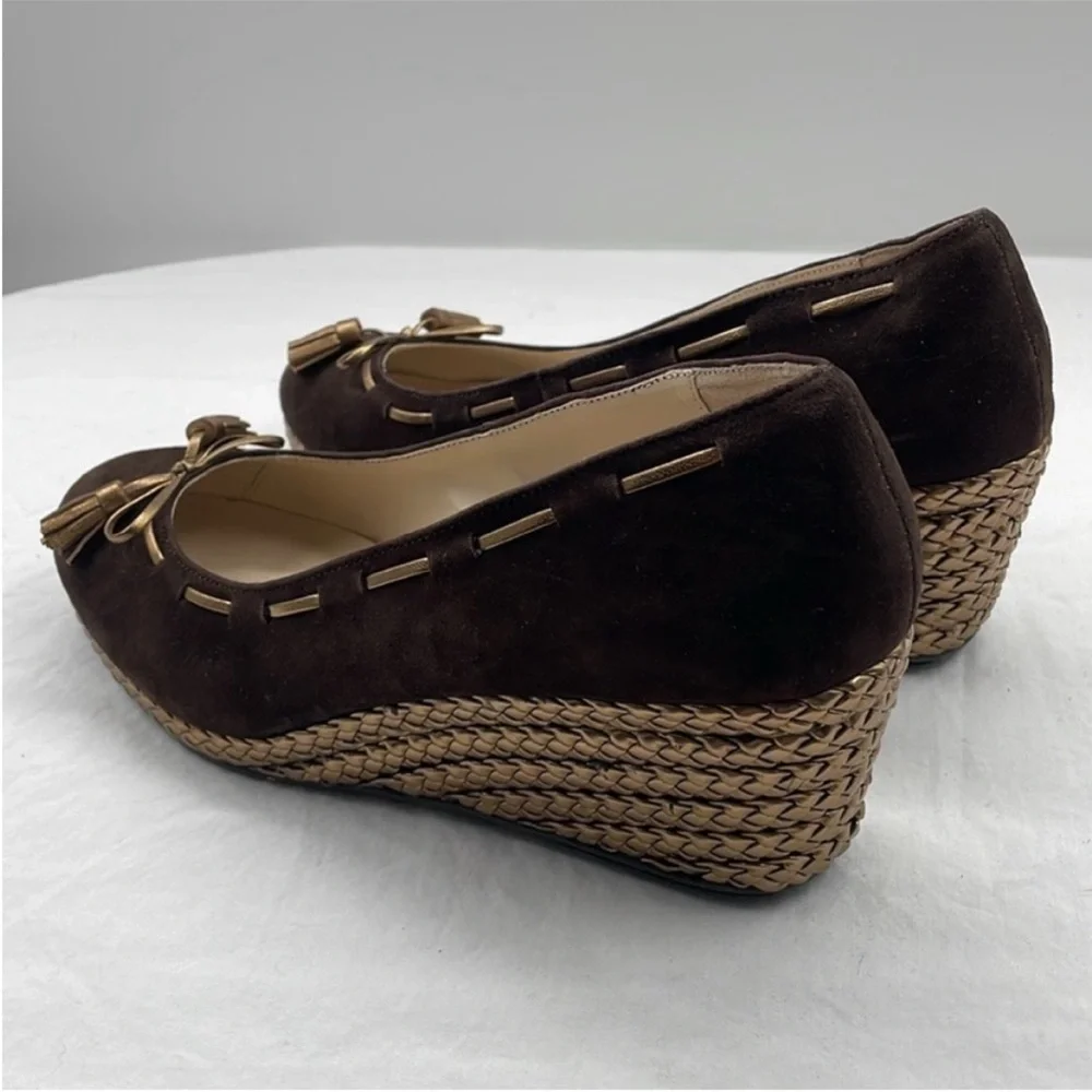 NEW! Lauren Ralph Lauren Cambree Suede Metallic Taupe Wedges. 9.5B.